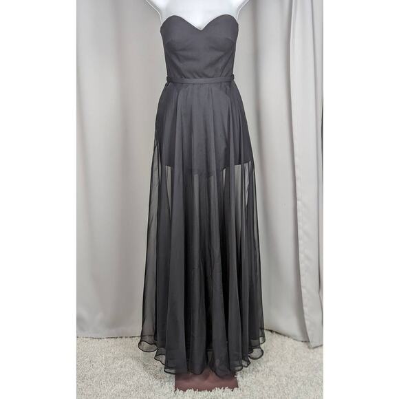 La Femme Strapless Sheer Formal Dress With Romper and Sheer Skirt Black Size 2 - Picture 16 of 16